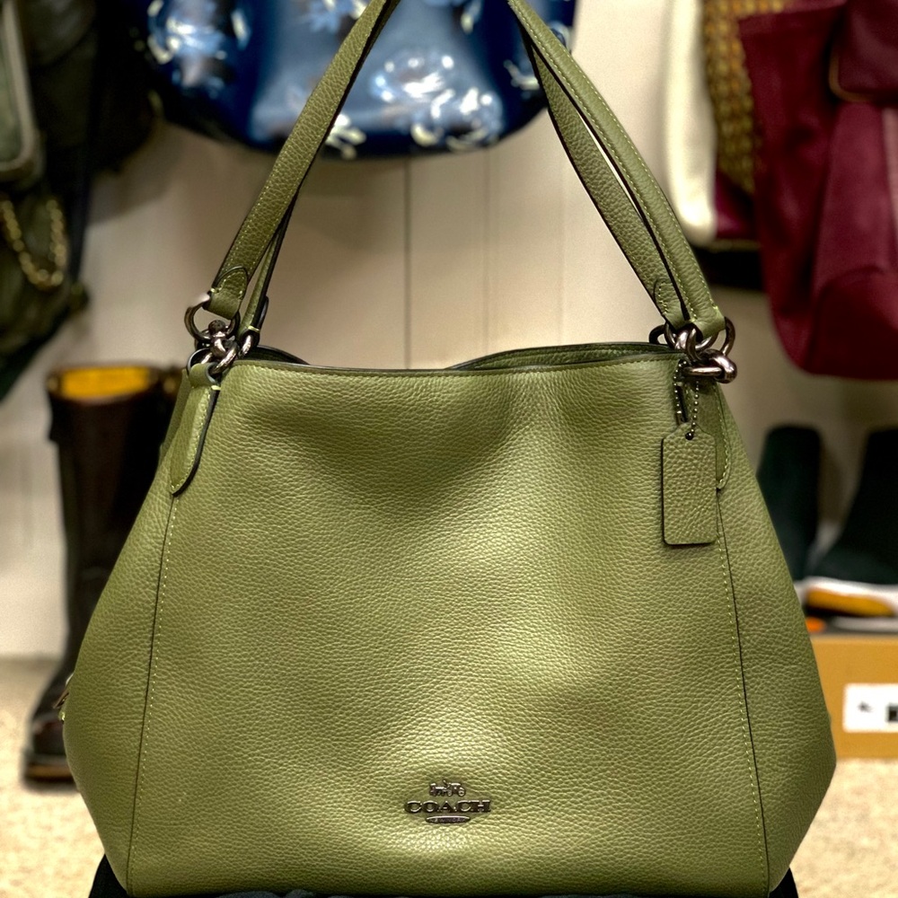 Coach Olive Green Pebbled Leather Shoulder Bag